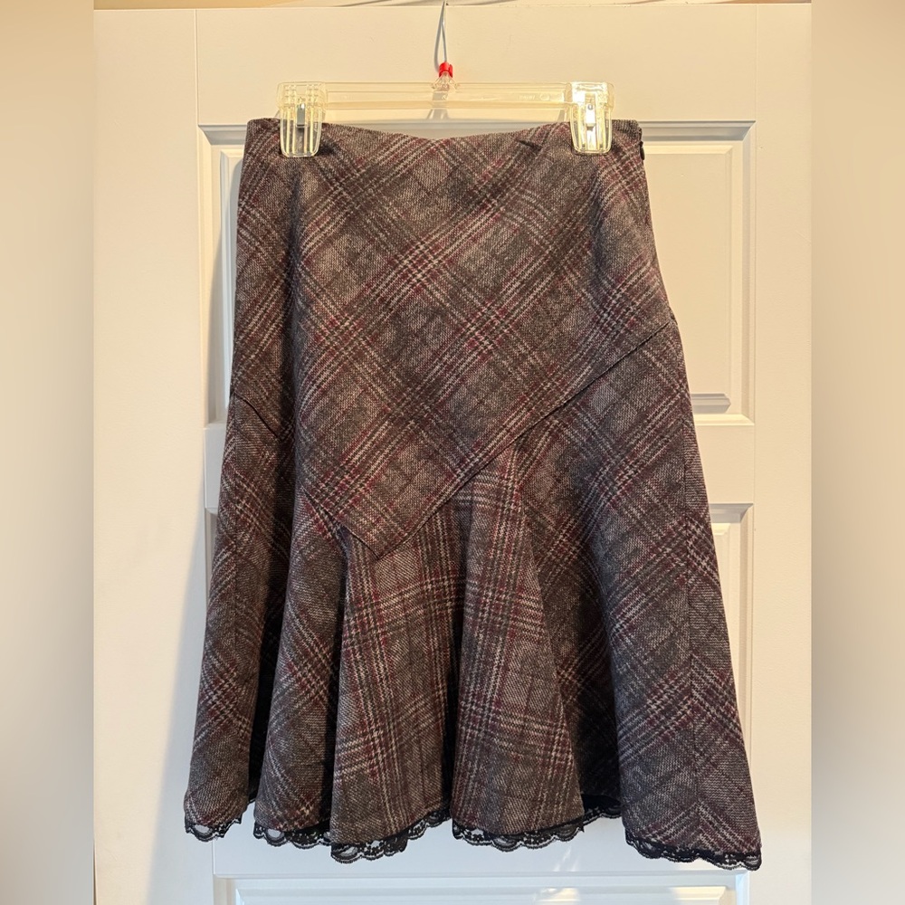 Express Gray and Red Plaid A-Line Skirt
